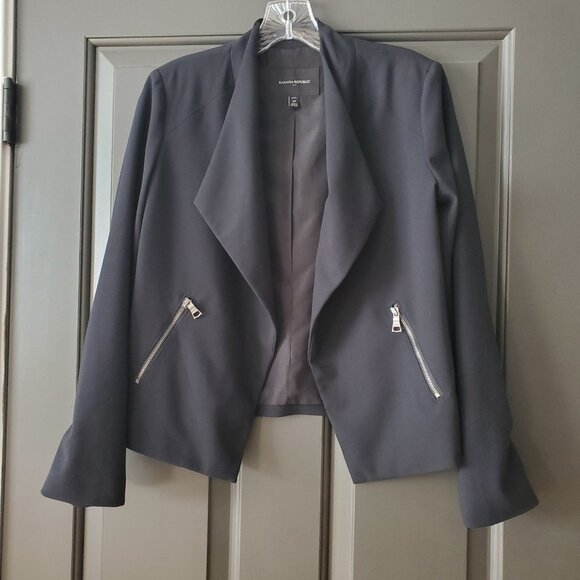 Banana Republic Jacket Women’s Size 2P Black Moto Career Blazer Open Front Zip - Picture 8 of 13